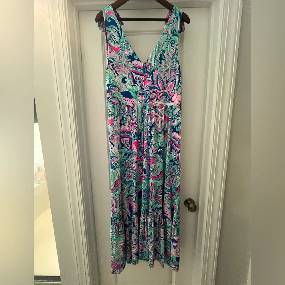 Lilly Pulitzer Pink and Blue Paisley Maxi Dress - Picture 4 of 8